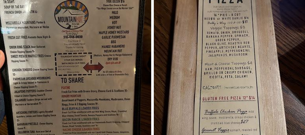 Mountain Hut Menu